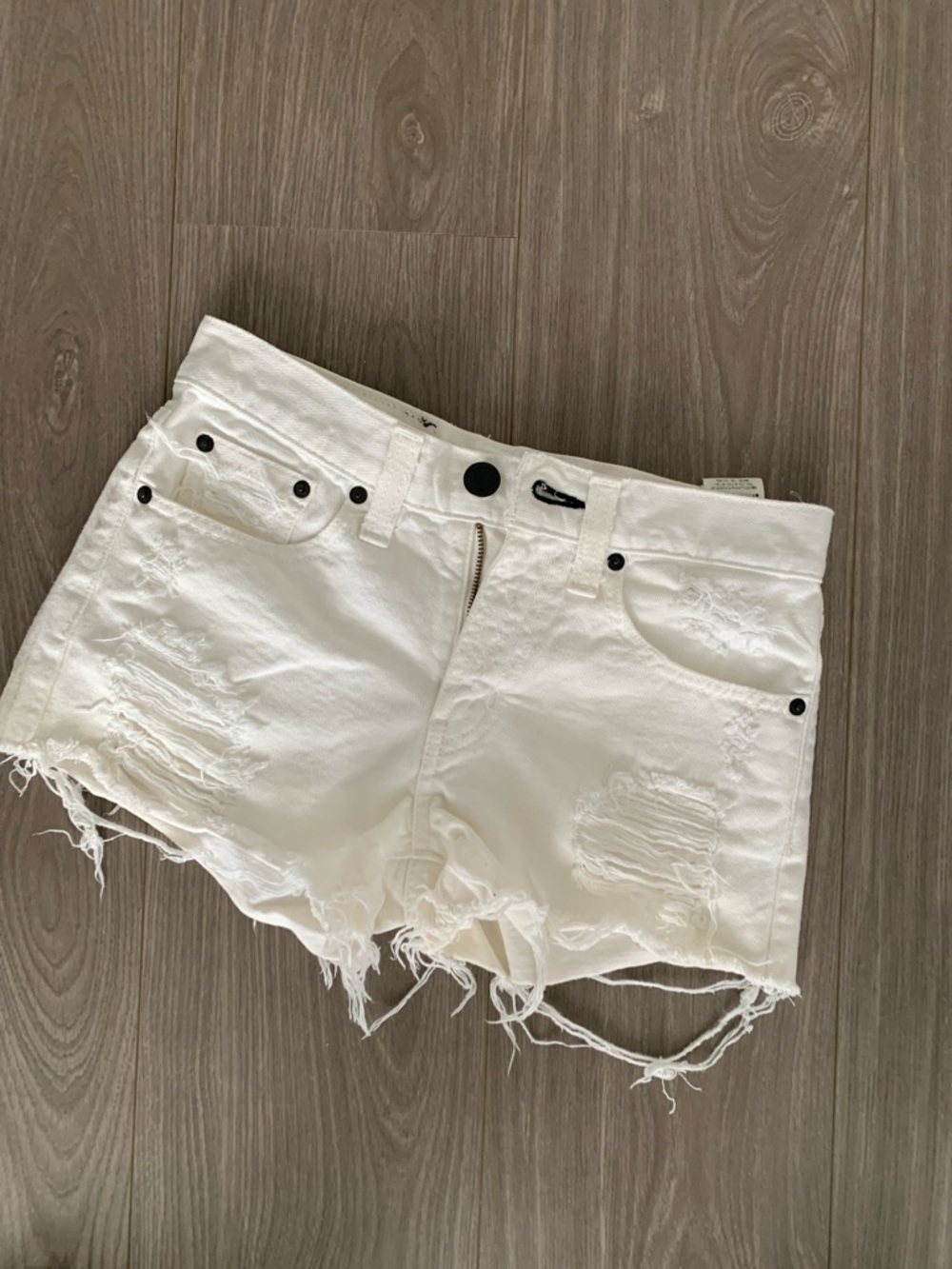 Moussy White Distressed Jean Shorts